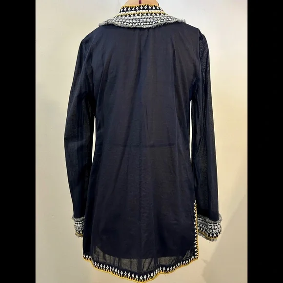 Tory Burch Embroidered Fringe Tunic Top in Navy Size 6 - Picture 6 of 12